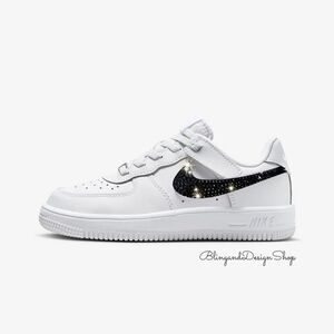 Bling Nike Air Force 1 Low Easy On Sneakers made with Black Crystals Kids